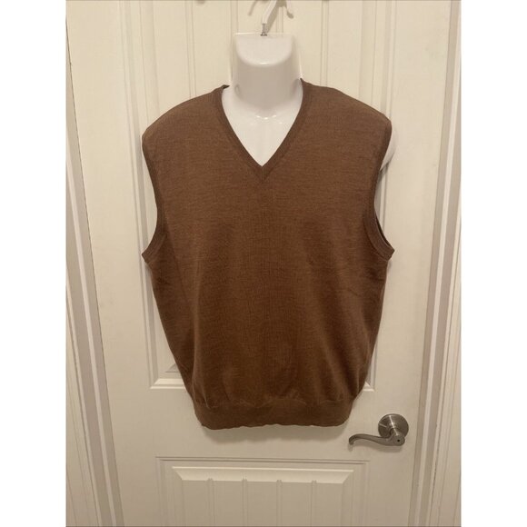Bobby Jones Mens Sleeveless Brown Merino Wool Golf Sweater Vest Men’s Sz L Italy - Picture 1 of 12